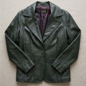 Women's Dark Green Leather Blazer Jacket